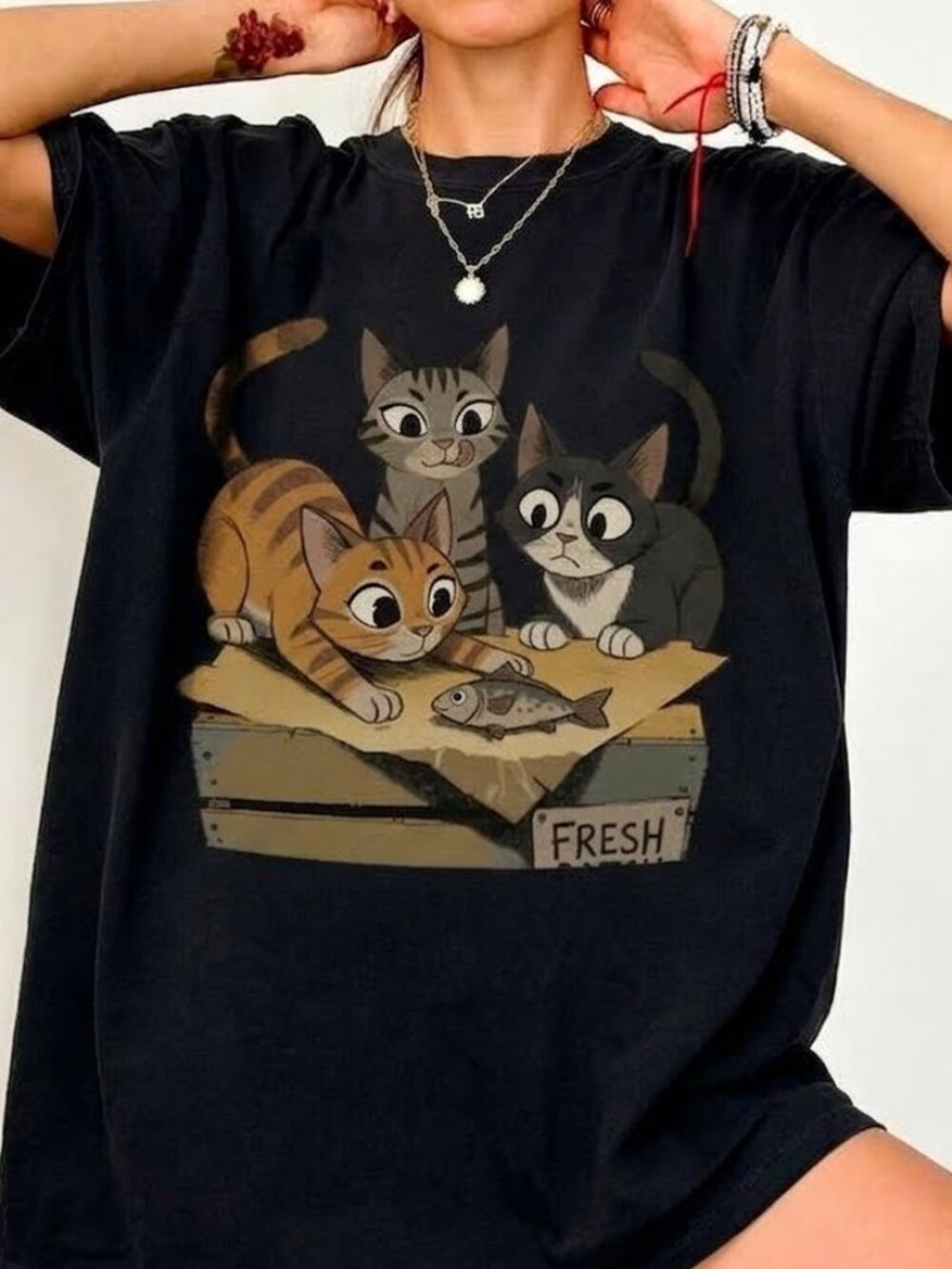 Vintage Curious Cats Funny Haunting Cat Graphic Tee